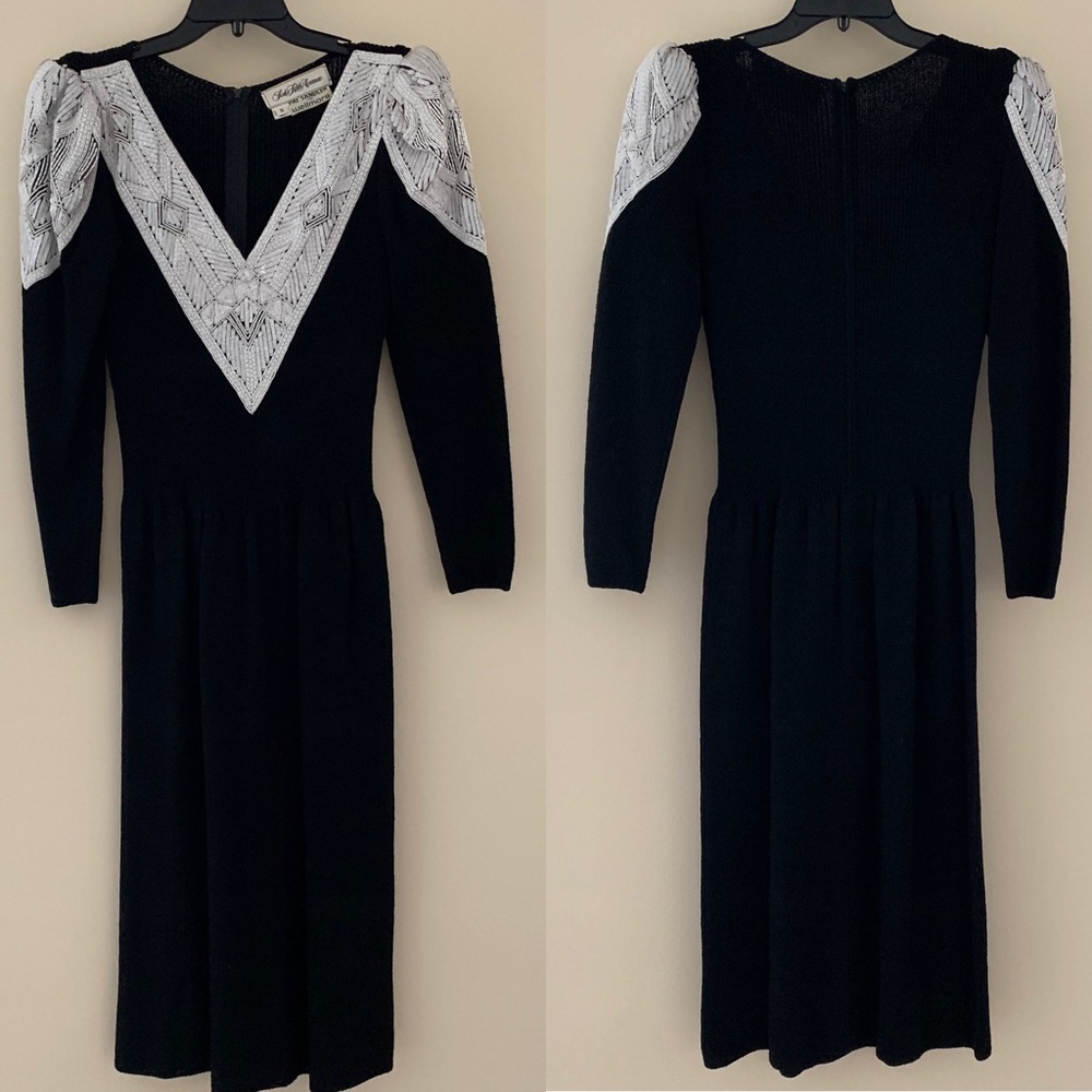 Saks Fifth Avenue Sequin Neck Shoulders Knit Dress